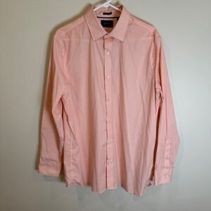 Fairlane Men's Regular Fit Non Iron Stretch Peach Dotted Dress Shirt Large